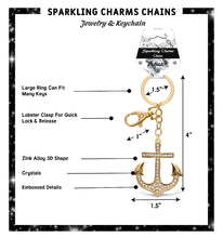 Load image into Gallery viewer, Gold Sparkling Rhinestone Anchor Keychain/Charm