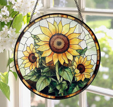 Load image into Gallery viewer, Sunflower Stained Glass Suncatcher 6"