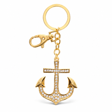 Load image into Gallery viewer, Gold Sparkling Rhinestone Anchor Keychain/Charm