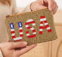 Load image into Gallery viewer, USA Golden Seed Beaded Coin Purse