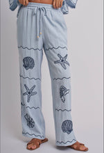 Load image into Gallery viewer, Blue Shell Embroidered Wide Leg Pant Collection