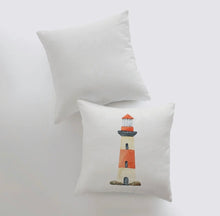 Load image into Gallery viewer, Red Lighthouse Accent Pillow- 10” x 10”