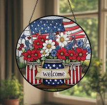 Load image into Gallery viewer, 4th of July Stained Glass Suncatcher 9.8”