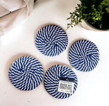 Load image into Gallery viewer, Blue Cotton Braided Coasters Set/4