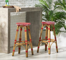 Load image into Gallery viewer, Red French Backless Barstool- S/2