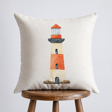 Load image into Gallery viewer, Red Lighthouse Accent Pillow- 10”x10”