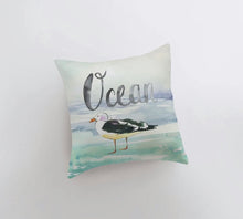 Load image into Gallery viewer, Watercolor Seagull Accent Pillow- 12” x 12”