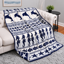 Load image into Gallery viewer, Navy Cozy Ocean Themed Blanket