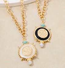 Load image into Gallery viewer, Turquoise & Black Medallion Pendant Necklace