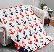 Load image into Gallery viewer, Nautical Anchor Sherpa Blanket