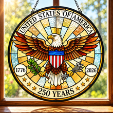 Load image into Gallery viewer, 250th Ann. Bald Eagle Stained Glass Suncatcher 4”