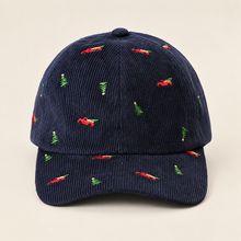 Load image into Gallery viewer, Navy Christmas Tree Embroidered Corduroy Baseball Hat