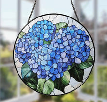 Load image into Gallery viewer, Blue Hydrangea Stained Glass Suncatcher 7.8"