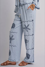 Load image into Gallery viewer, Blue Shell Embroidered Wide Leg Pant Collection