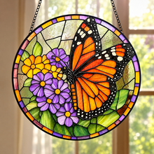 Load image into Gallery viewer, Monarch Butterfly Stained Glass Suncatcher 6"
