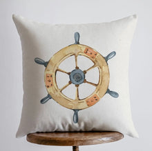 Load image into Gallery viewer, Ship Wheel Accent Pillow- 8” x 8”