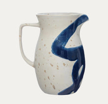 Load image into Gallery viewer, Ceramic pitcher with blue accent on a white background