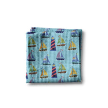 Load image into Gallery viewer, Teal Sailboat Waffle Dish Towel