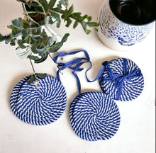 Load image into Gallery viewer, Blue Cotton Braided Coasters Set/4