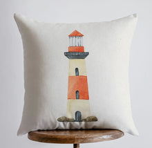 Load image into Gallery viewer, Red Lighthouse Accent Pillow- 10” x 10”