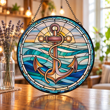 Load image into Gallery viewer, Anchor & Rope Stained Glass Suncatcher 7.8"