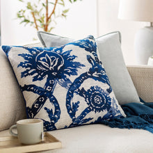 Load image into Gallery viewer, Ivory & Blue Damask Pillow
