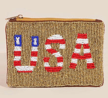 Load image into Gallery viewer, USA Golden Seed Beaded Coin Purse