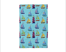 Load image into Gallery viewer, Teal Sailboats Kitchen Waffle Towel