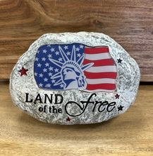 Load image into Gallery viewer, Solar Lighted American Flag Faux Rock Collection