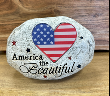 Load image into Gallery viewer, Solar Lighted American Flag Faux Rock Collection