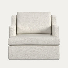 Load image into Gallery viewer, Beige armchair with textured fabric on a white background