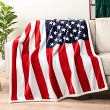 Load image into Gallery viewer, Us Flag Sherpa Throw Blanket