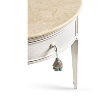 Load image into Gallery viewer, Jonathan Charles Chalk White Round Anvil End Table with Stone Top 26"