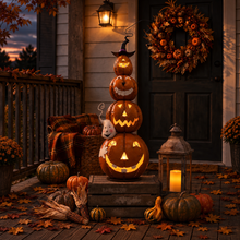 Load image into Gallery viewer, Metal Jack-O-Lantern Pumpkin Stack
