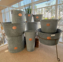 Load image into Gallery viewer, Gray Zinc Oval Bucket W/ Copper Plaque
