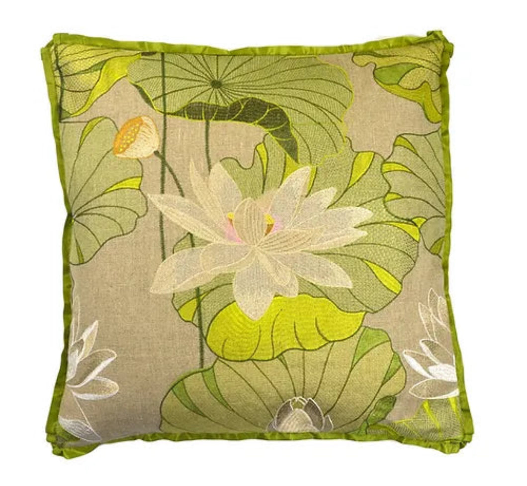 Aquatic Garden Embroidered Garden Pillow