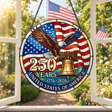 Load image into Gallery viewer, USA 250th Anniversary Stained Glass Suncatcher 6"
