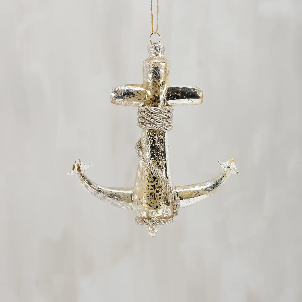 Glass Anchor Ornament W/ Rope