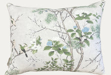 Load image into Gallery viewer, Decorative pillow with floral and bird pattern on a striped chair
