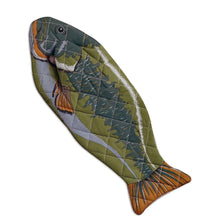 Load image into Gallery viewer, Fish-shaped quilted item with green and brown colors on a white background
