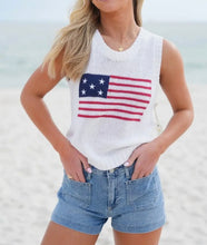 Load image into Gallery viewer, American Flag Knit Tank- White
