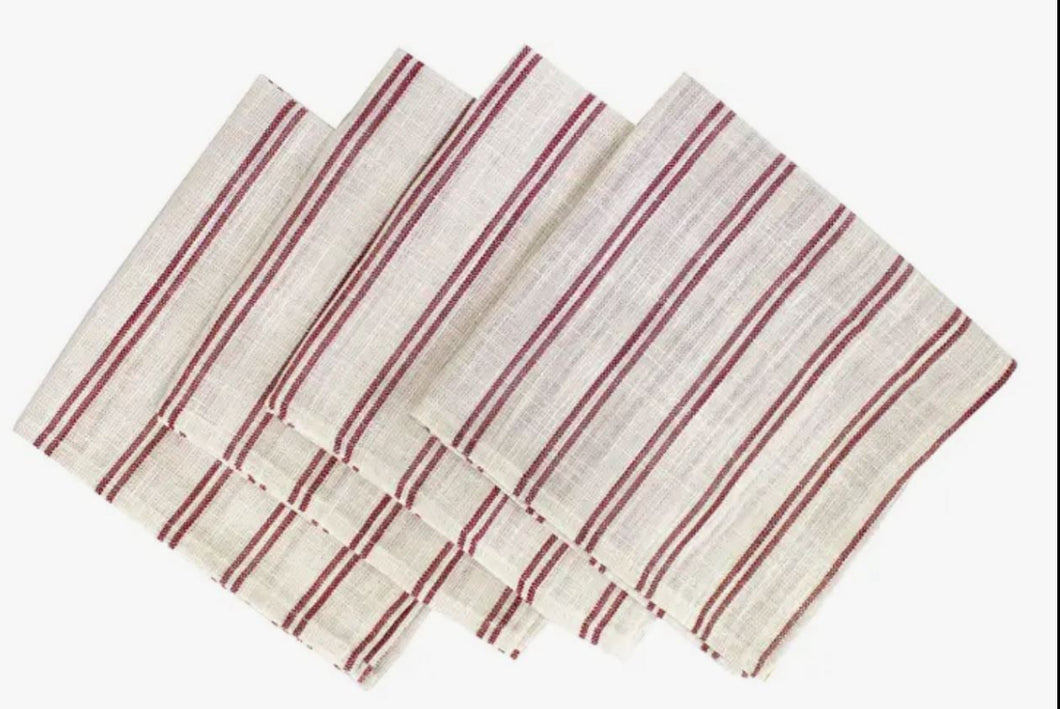 Striped Linen-Poly Dinner Napkin