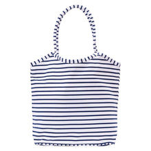 Load image into Gallery viewer, Bateau Striped Navy Bucket Tote Bag
