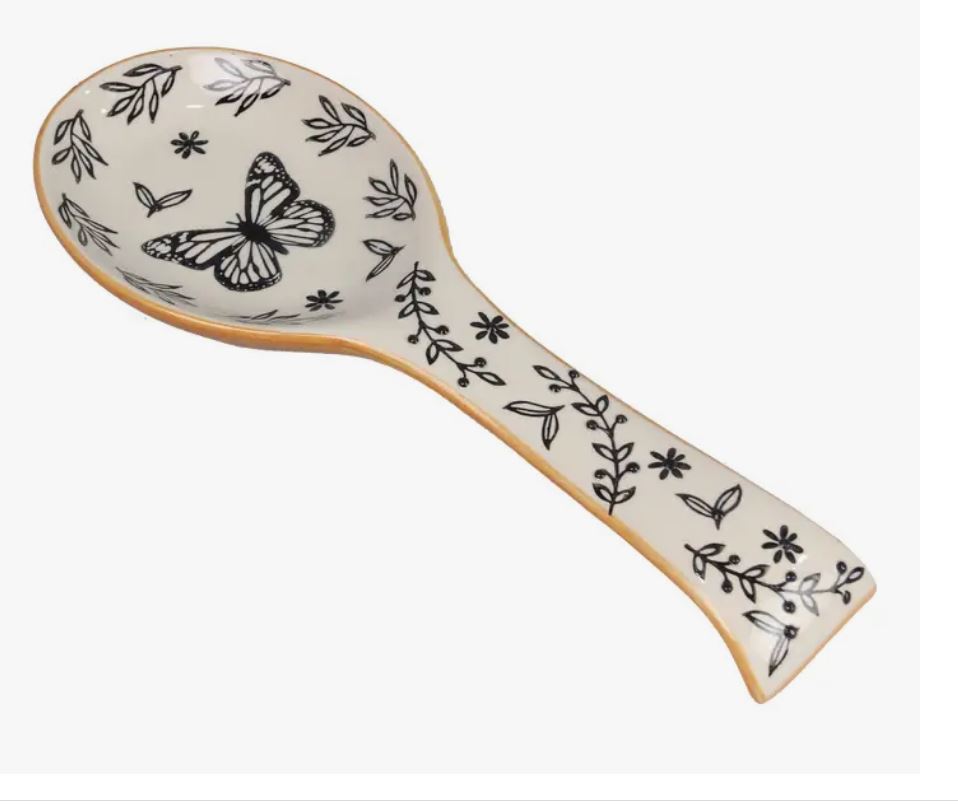 B&W Botanical Butterfly Spoon Rest