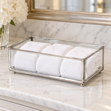 Load image into Gallery viewer, Antique Glass &amp; Brass Guest Towel Holder
