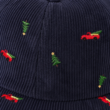 Load image into Gallery viewer, Navy Christmas Tree Embroidered Corduroy Baseball Hat
