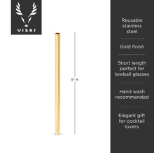 Load image into Gallery viewer, Reusable Gold-Plated Stainless Steel Lowball Straws- S/6
