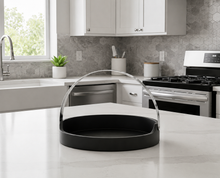 Load image into Gallery viewer, Black Acacia Round Tray w/ Nickel Metal Handle
