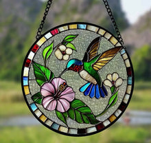 Load image into Gallery viewer, Emerald Hummingbird Stained Glass Suncatcher 4"
