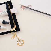 Load image into Gallery viewer, Gold Sparkling Rhinestone Anchor Keychain/Charm
